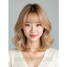 골든 블론드 어깨 웨이브 단발+풀뱅