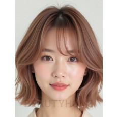 로즈 브라운 턱밑 레이어드 단발+사이드뱅