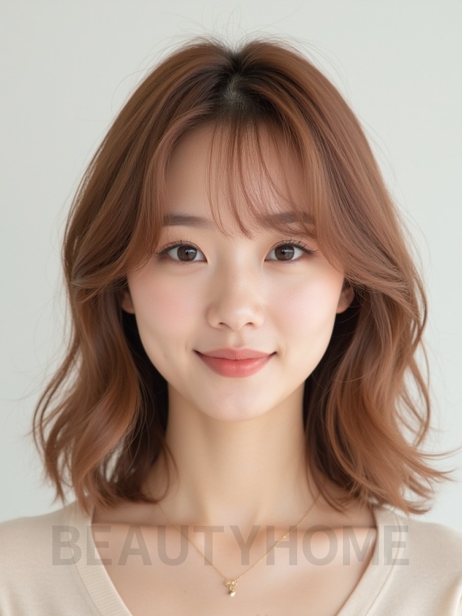 로즈 브라운 어깨 웨이브+풀뱅