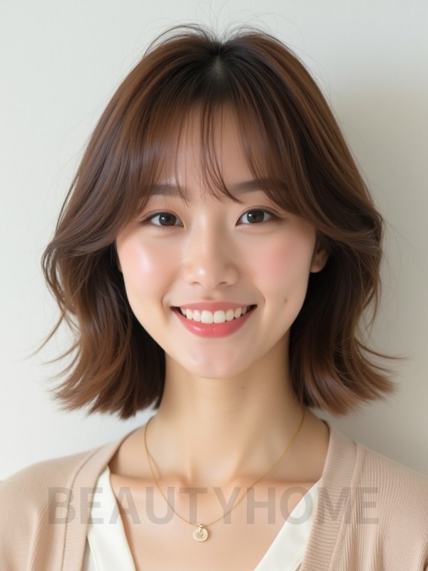 밀크티 브라운 어깨 텍스처 단발+풀뱅