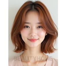 베이지 브라운 턱밑 스택 단발