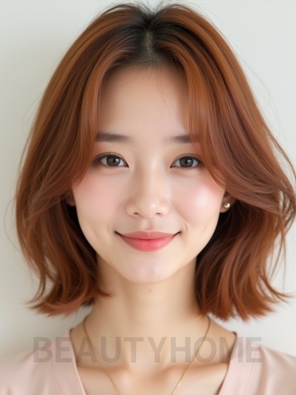베이지 브라운 턱밑 스택 단발
