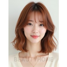 베이지 브라운 어깨 텍스처 단발+시스루뱅