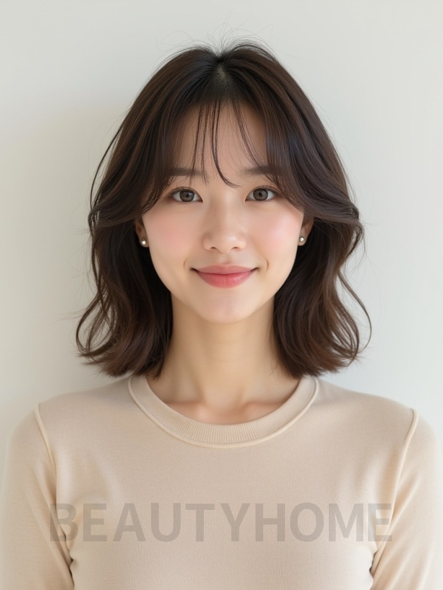 애쉬 브라운 쇄골 웨이브+사이드뱅