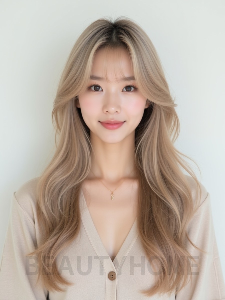 샌드 블론드 긴 컬+풀뱅