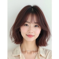 마호가니 턱선 비대칭 단발+커튼뱅