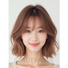 로즈 브라운 쇄골 웨이브 단발+시스루뱅