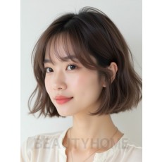 애쉬 브라운 귀밑 텍스처 단발+시스루뱅