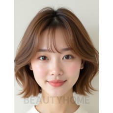 베이지 브라운 쇄골 텍스처 단발+풀뱅