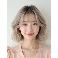 애쉬 블론드 쇄골 컬 단발+풀뱅