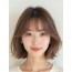 베이지 브라운 쇄골 블런트 단발+커튼뱅