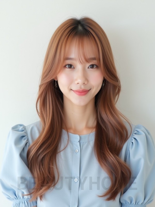 로즈 브라운 긴 생머리+사이드