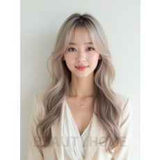 애쉬 블론드 긴 레이어+풀뱅
