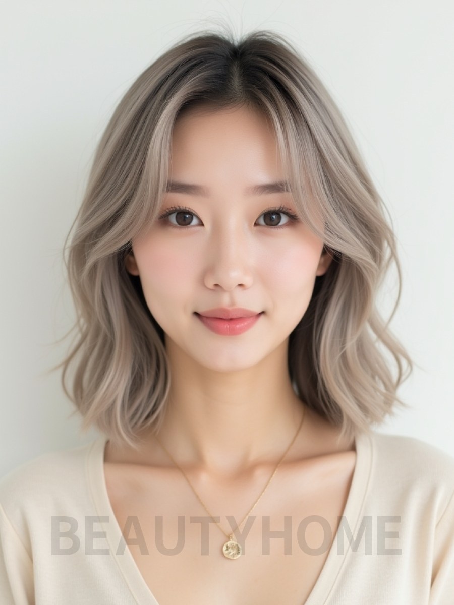 애쉬 블론드 어깨 레이어+사이드
