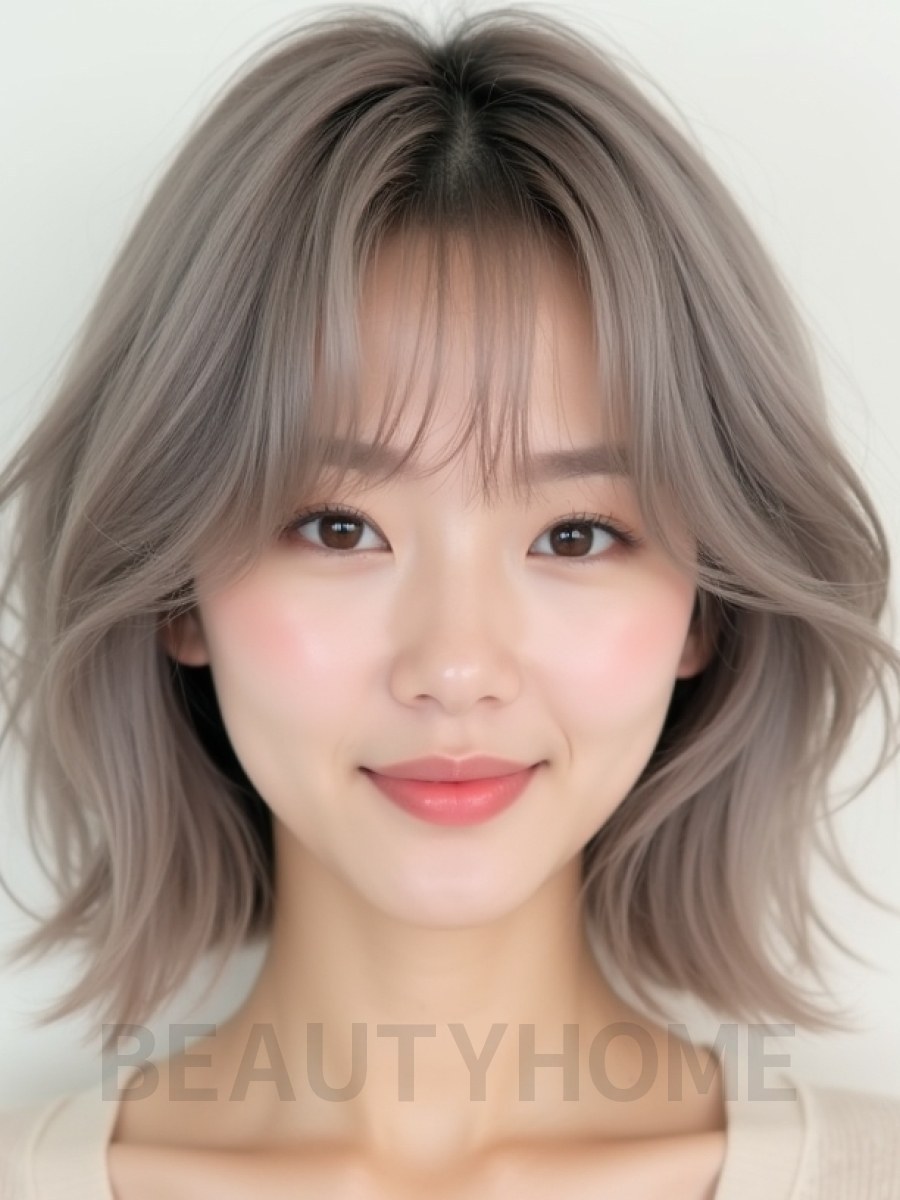 애쉬 브라운 턱밑 텍스처 단발