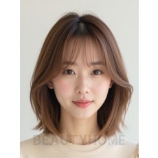 밀크티 브라운 턱밑 스트레이트 단발+커튼뱅