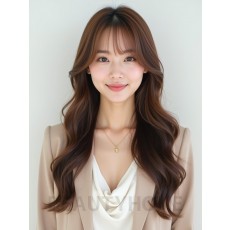 밀크티 브라운 긴 컬+커튼뱅