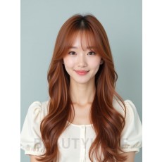 베이지 브라운 긴 컬+사이드뱅