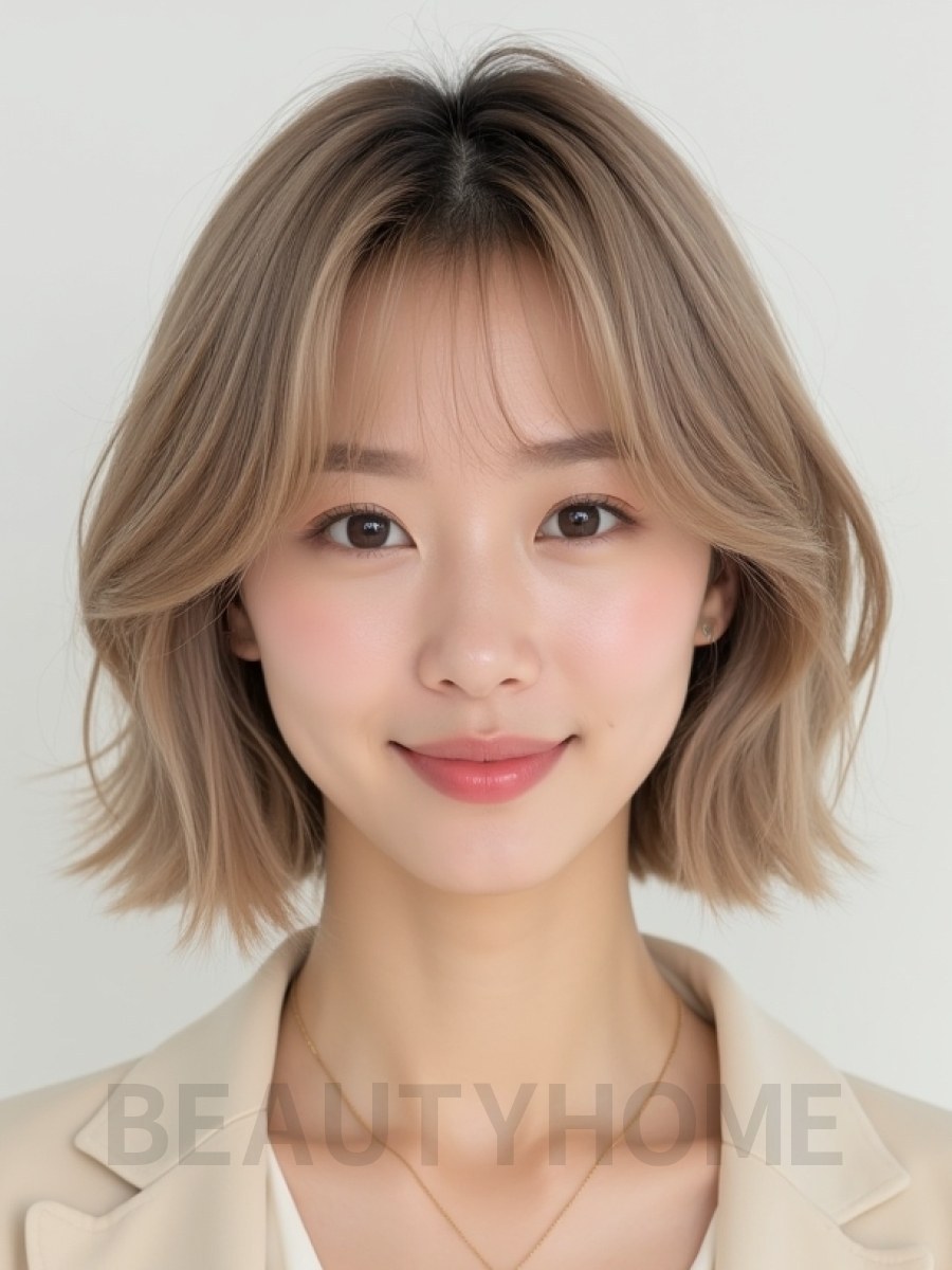 턱밑 레이어드 단발+시스루뱅