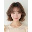 베이지 브라운 턱선 컬 단발+풀뱅