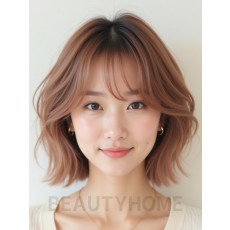 로즈 브라운 귀밑 스택 단발+사이드뱅