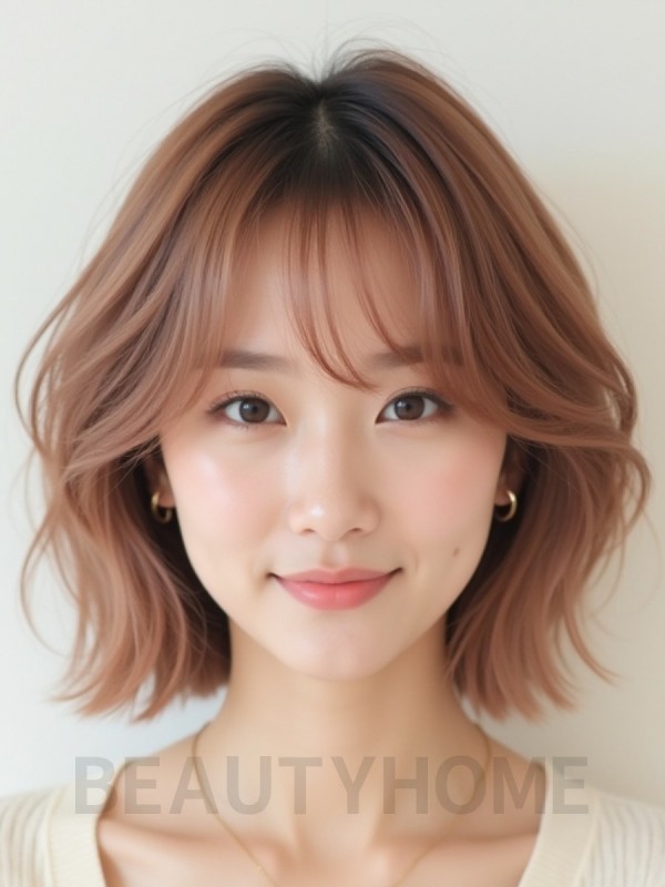 로즈 브라운 귀밑 스택 단발+사이드뱅