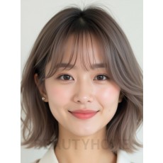 애쉬 브라운 쇄골 텍스처 단발+뱅