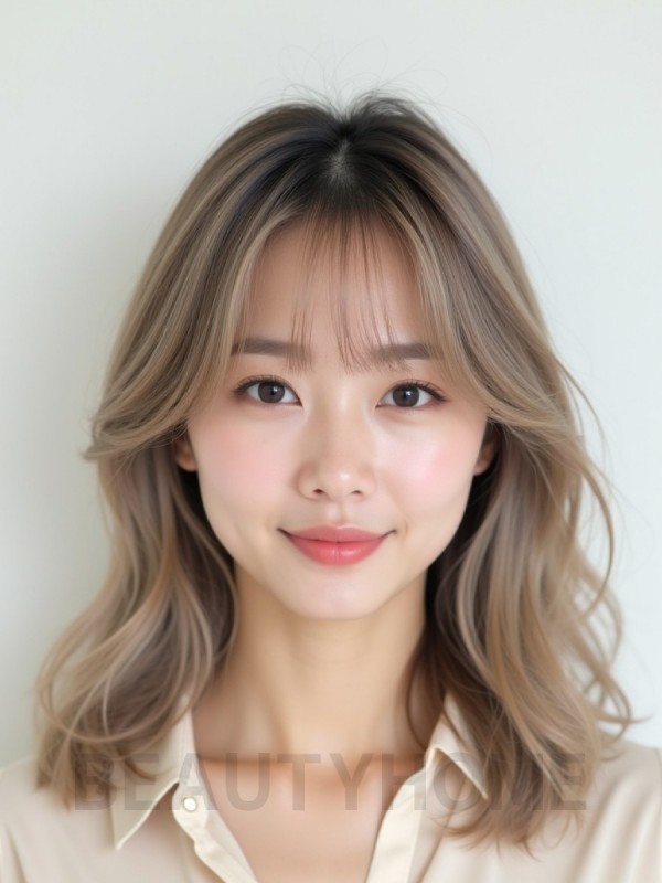 토프 브라운 어깨 웨이브+커튼뱅
