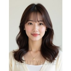 초콜릿 브라운 쇄골 웨이브+커튼뱅