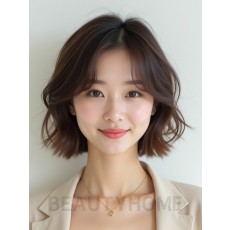 애쉬 브라운 귀밑 웨이브 단발+사이드뱅