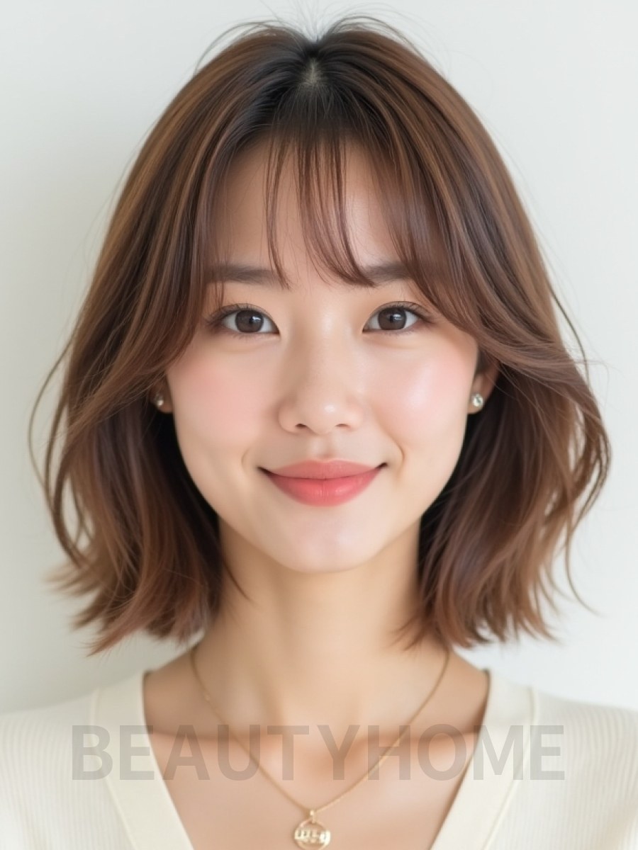 밀크티 브라운 턱밑 인버티드 단발+풀뱅