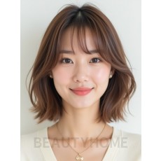 밀크티 브라운 턱밑 인버티드 단발+풀뱅