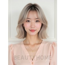 애쉬 블론드 어깨 블런트 단발+커튼뱅