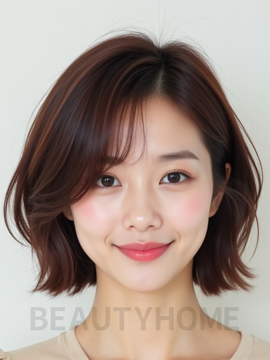 마호가니 귀밑 인버티드 단발+사이드뱅