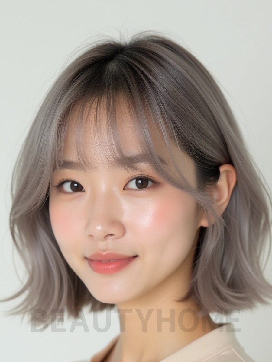 애쉬 브라운 턱밑 그라데이션 단발+뱅