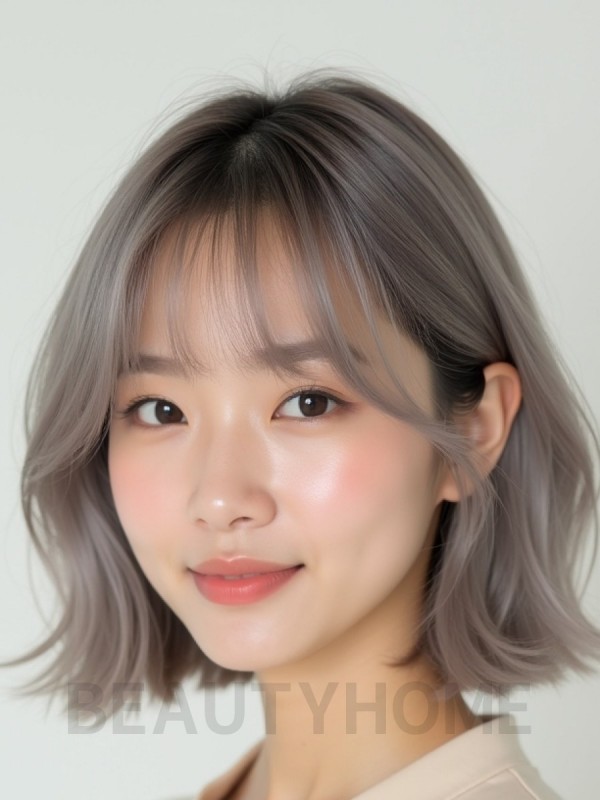 애쉬 브라운 턱밑 그라데이션 단발+뱅