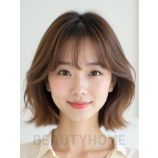 베이지 브라운 귀밑 블런트 단발+뱅