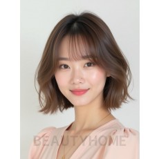 그레ige 브라운 턱선 블런트 단발+풀뱅