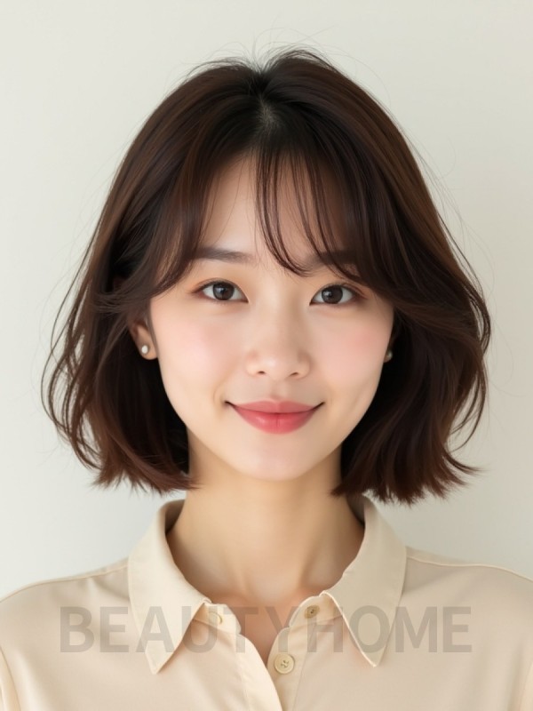 초콜릿 브라운 턱선 인버티드 단발