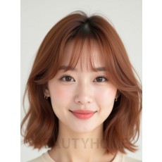 베이지 브라운 턱밑 그라데이션 단발+사이드뱅