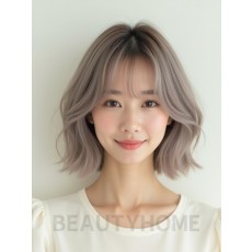 애쉬 브라운 턱선 웨이브 단발+시스루뱅