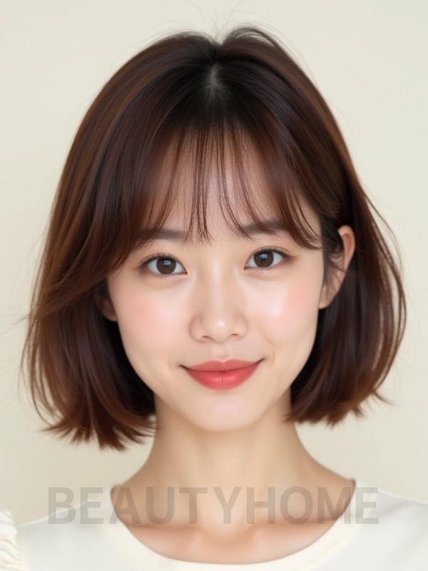 마호가니 어깨 스트레이트 단발+뱅