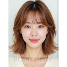 베이지 브라운 어깨 레이어+사이드뱅