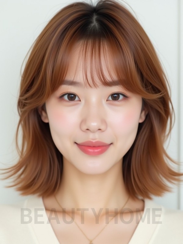 베이지 브라운 어깨 레이어+사이드뱅