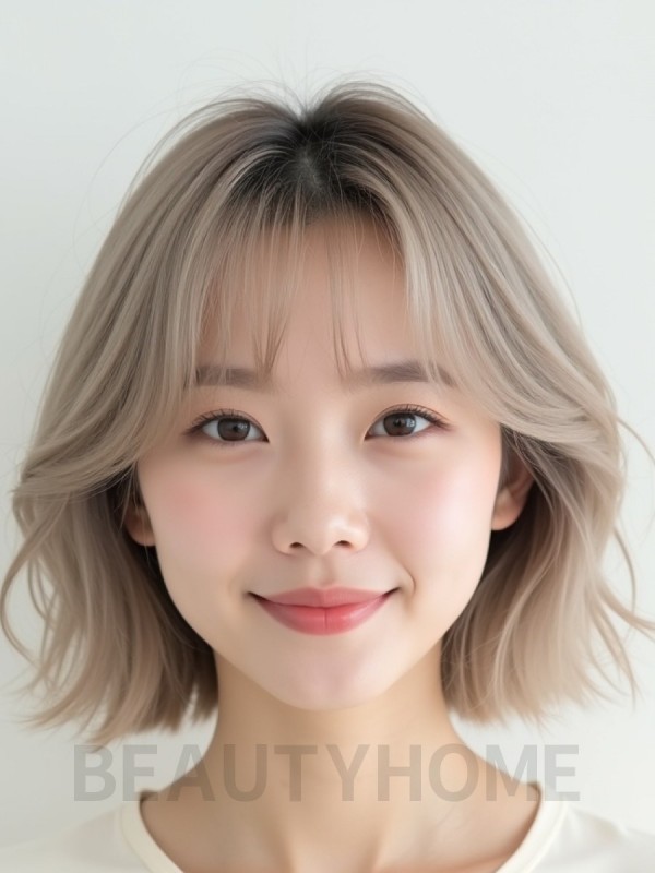 애쉬 블론드 귀밑 인버티드 단발+뱅