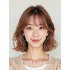 로즈 브라운 어깨 인버티드 단발+시스루뱅