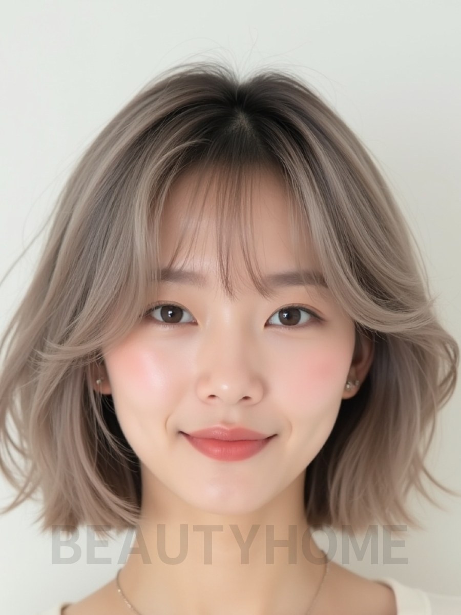 토프 브라운 턱밑 블런트 단발+뱅