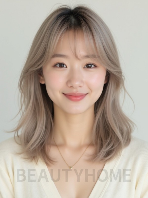 애쉬 베이지 쇄골 생머리+커튼뱅