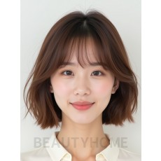 베이지 브라운 턱밑 레이어드 단발+뱅