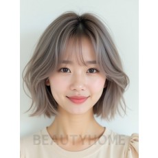 애쉬 브라운 귀밑 스택 단발+뱅